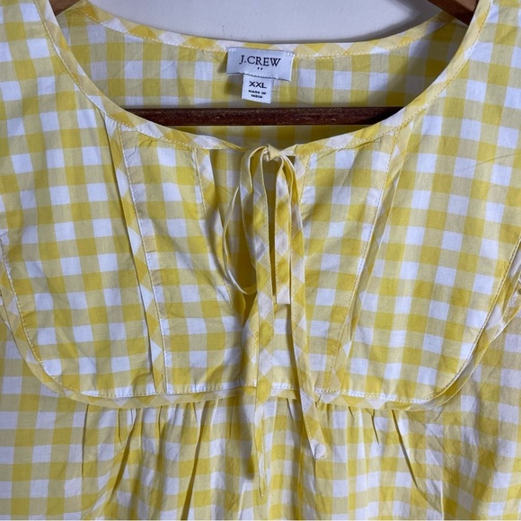 J Crew Gingham flutter top with bib trim yellow white 100% cotton size XXL - Picture 5 of 10
